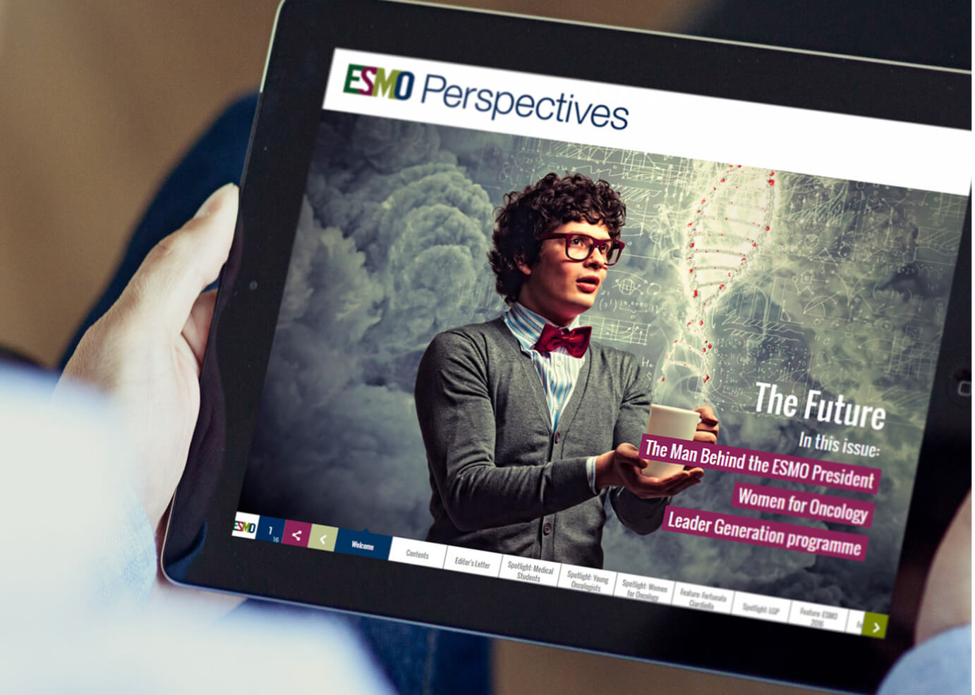 ESMO perspectives homepage on Ipad digital content