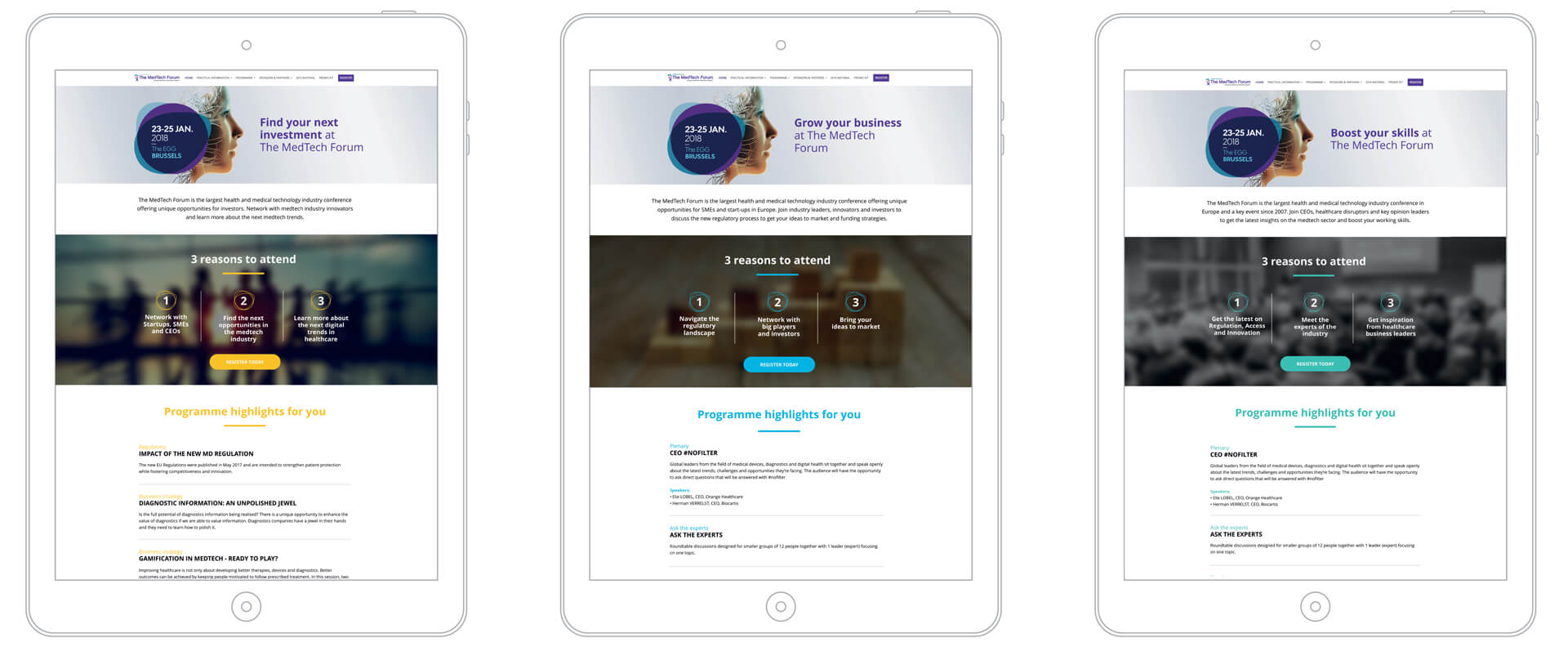 Medtech landing pages on ipad for digital communications