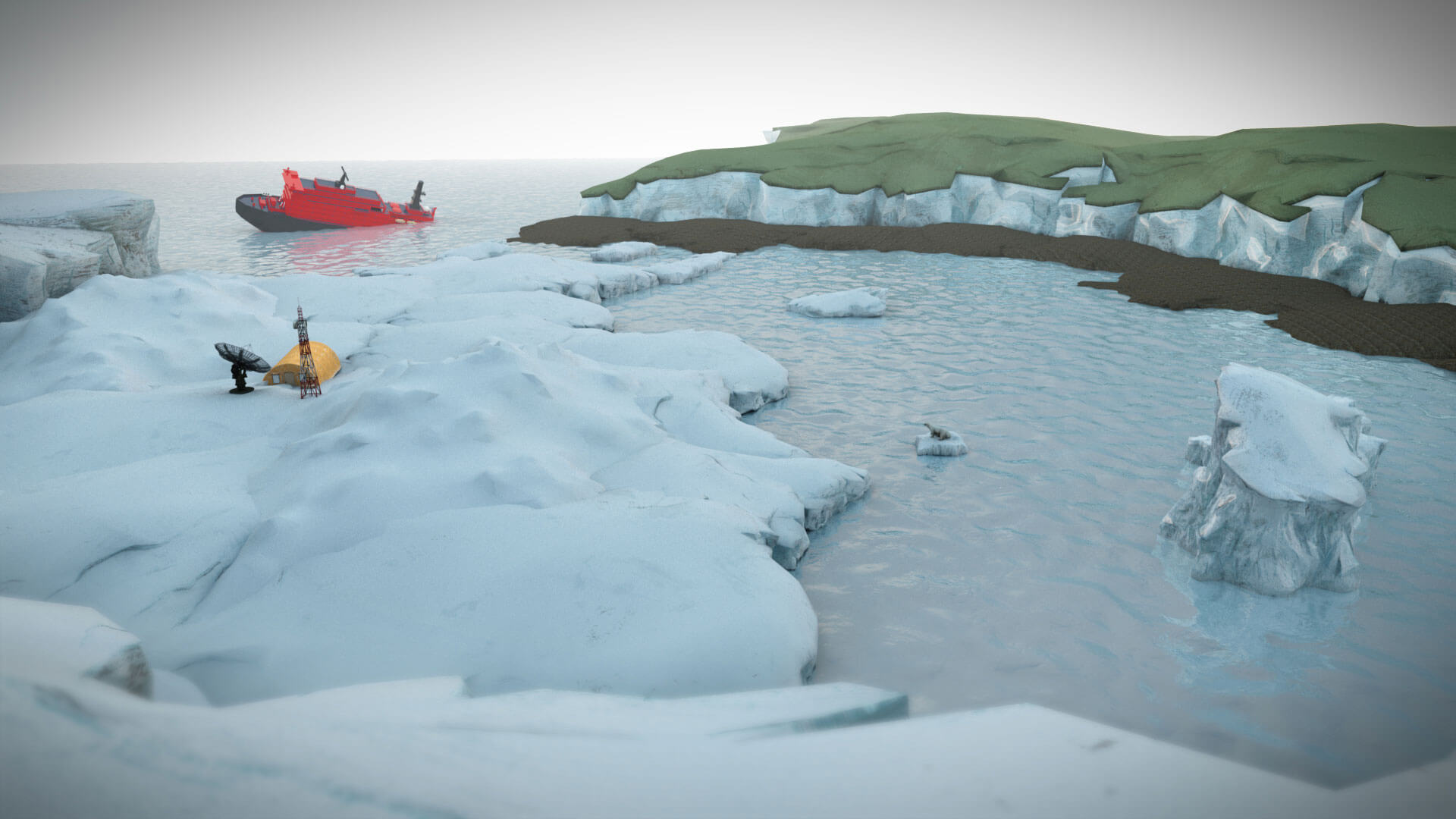 Animated polar scene with ice melting for Siemens game environment
