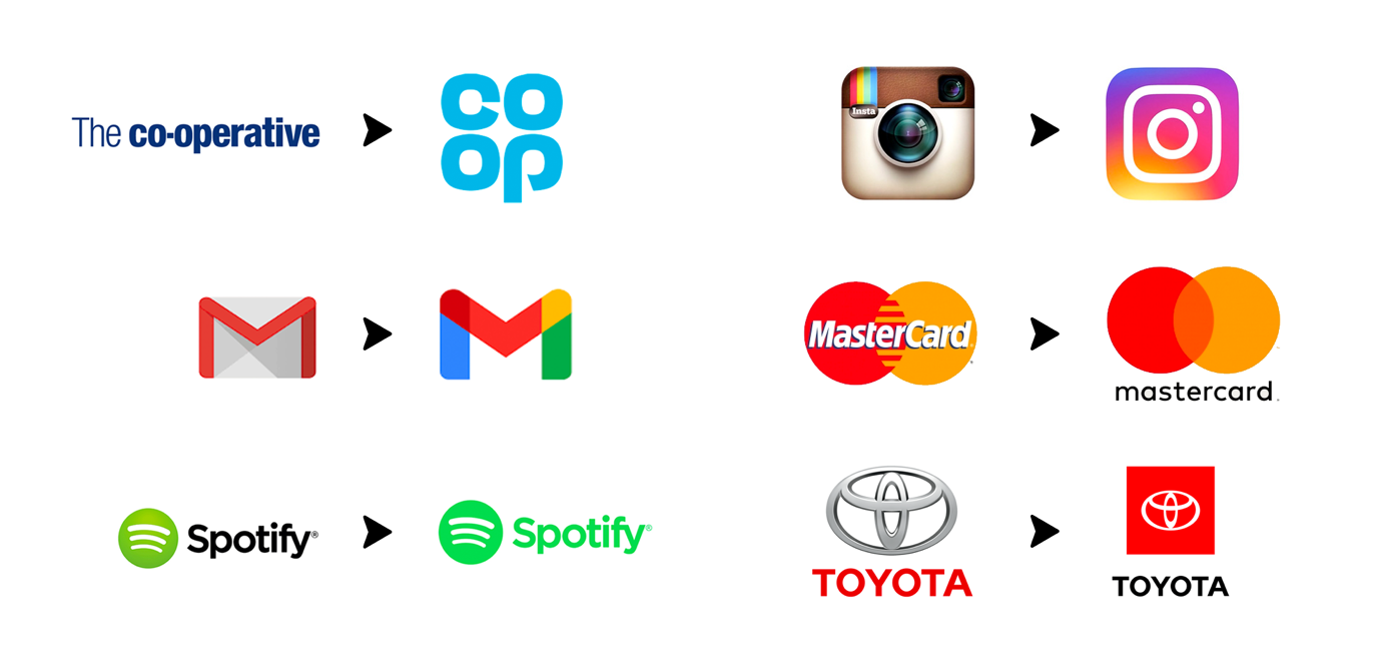 graphic shows how brands have changed their logos because of colour or modern design