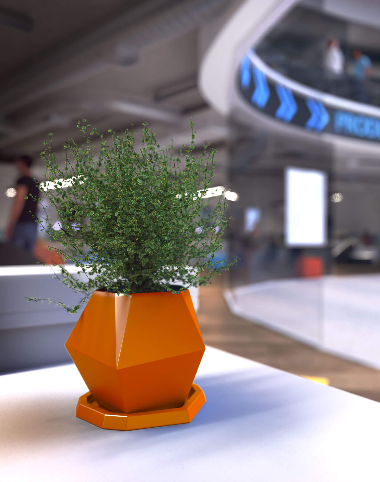 3D visual of a green plant in orange pot