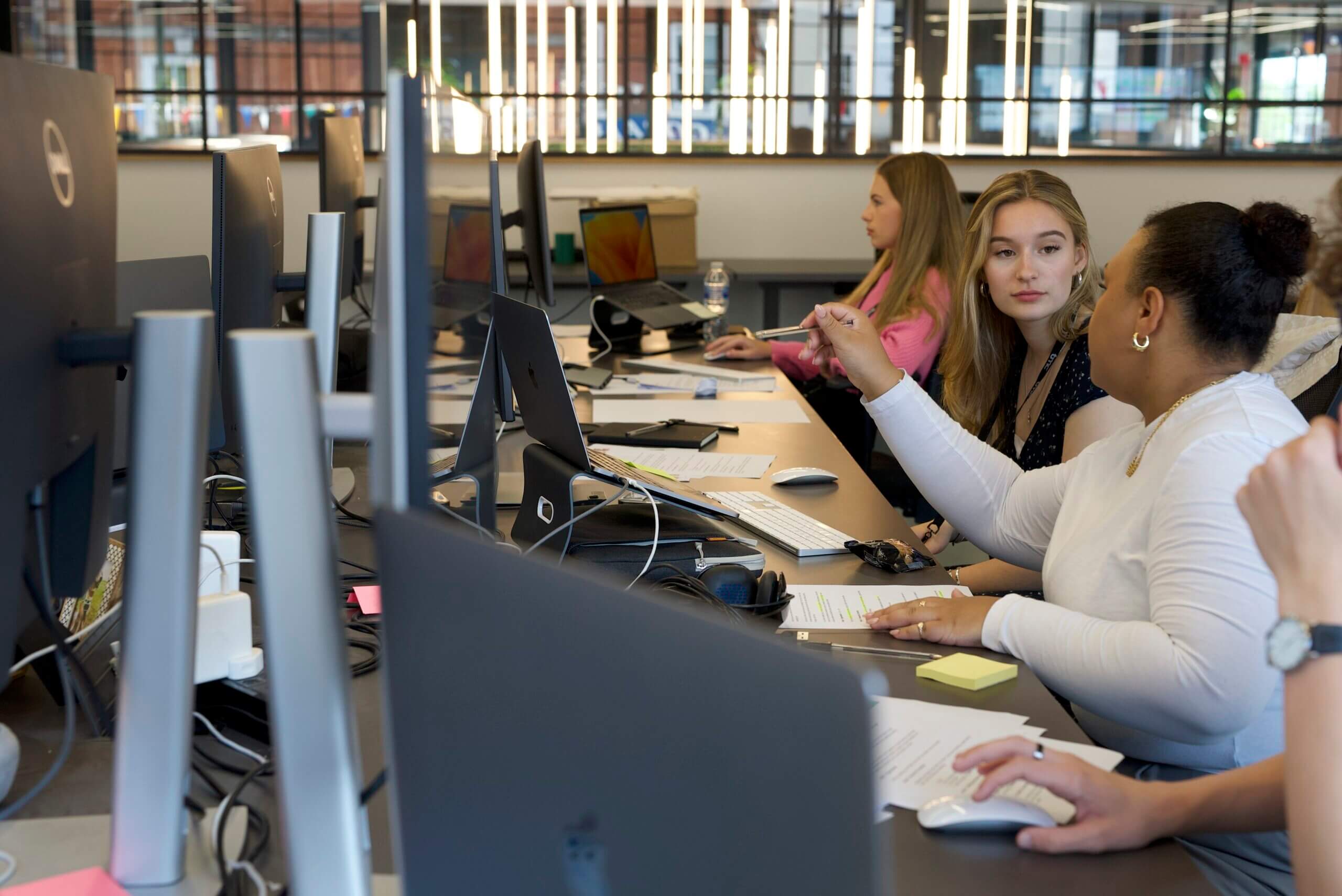 Work experience students working